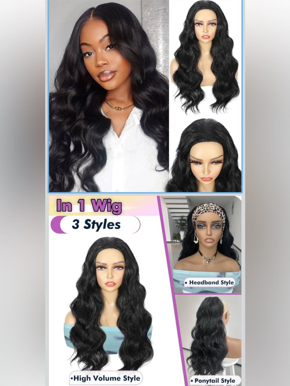 Synthetic Black Wavy Hair Half Wig